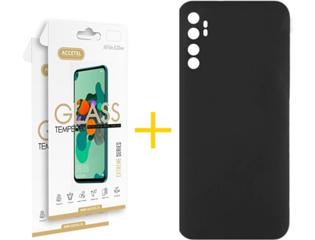 Kit Funda + 2 Protectores de Pantalla Xiaomi Mi Note 10 Lite ACCETEL Silicona Líquida (Negro)