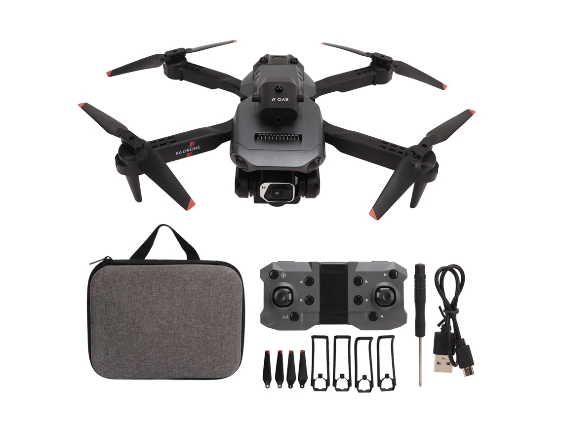 Dron Aéreo K6 4k Hd Con Control De Obstáculos Por Los Cuatro Lados, Posicionamiento Por Flujo Óptico Y Doble Cámara.