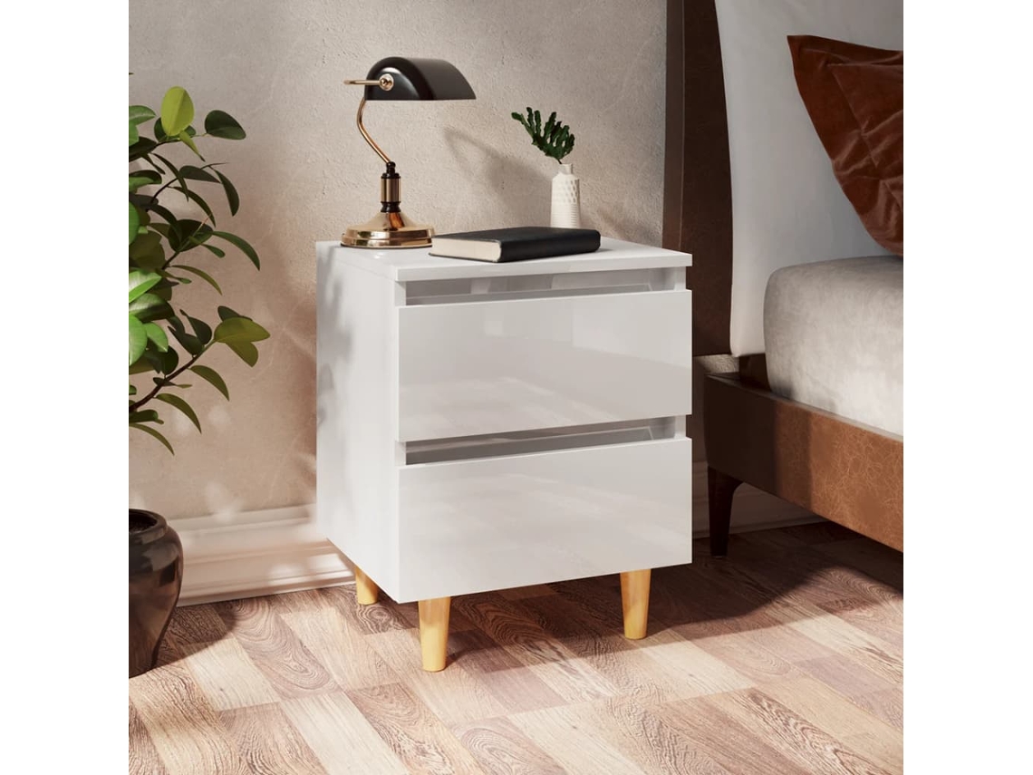Mesas Cabeceira LOVELY HOME Mesinha 2 Pcs Pernas Pinho 40X35X50 Cm Branco Brilhante