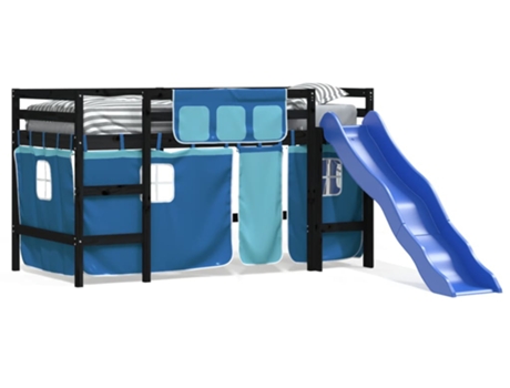 Cama alta para niños VIDAXL con cortinas madera pino azul (80x200cm)
