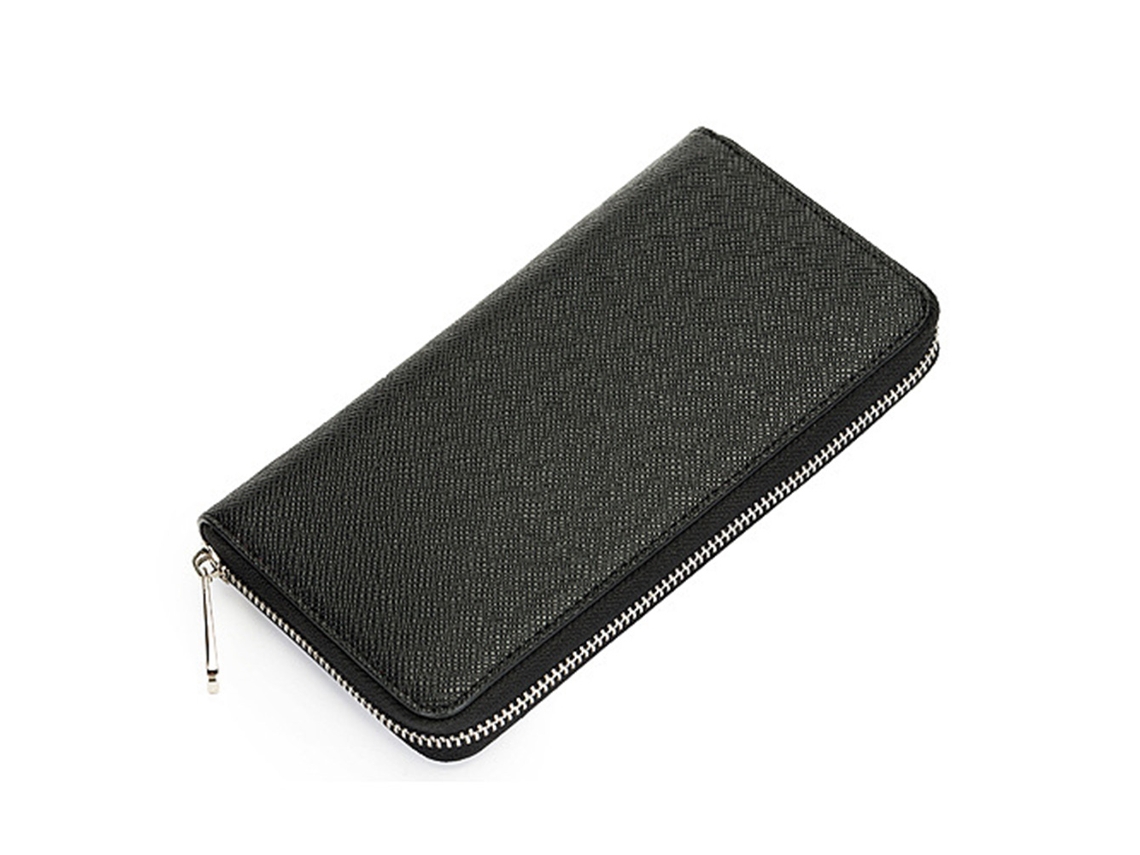 Cartera Larga De Piel Para Hombre Con Estampado De Cruz Y Cierre De Cremallera.