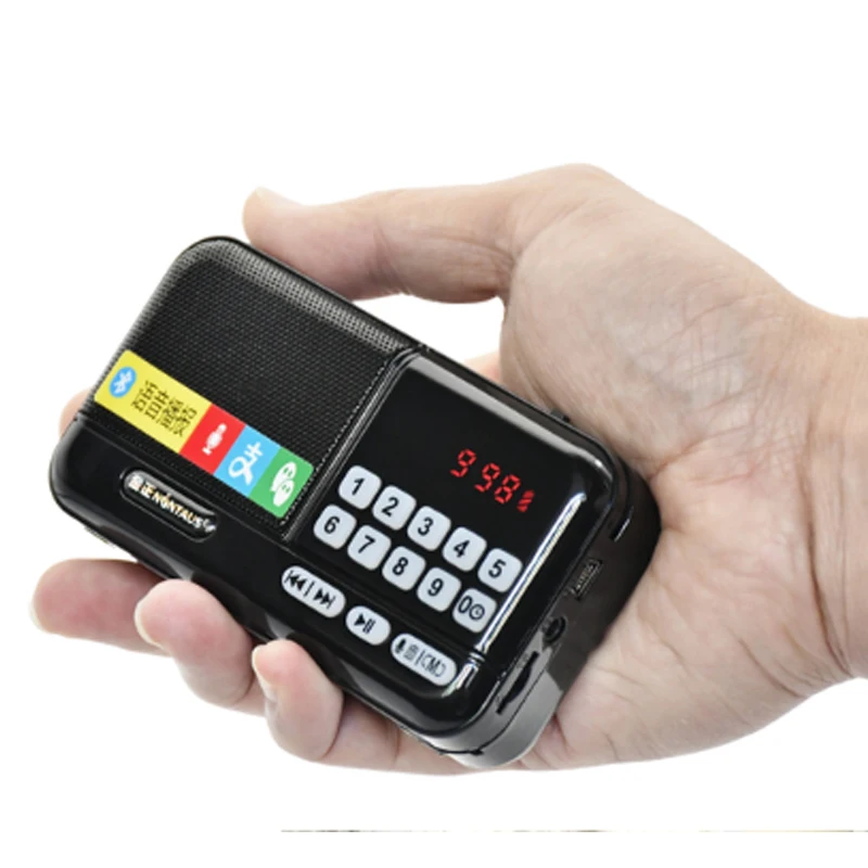 Mini Radio (negra), Altavoz Bluetooth, Reproductor De Música Con Tarjeta Tf, Usb Y Auriculares, Grabadora Y Pantalla Digital Led.