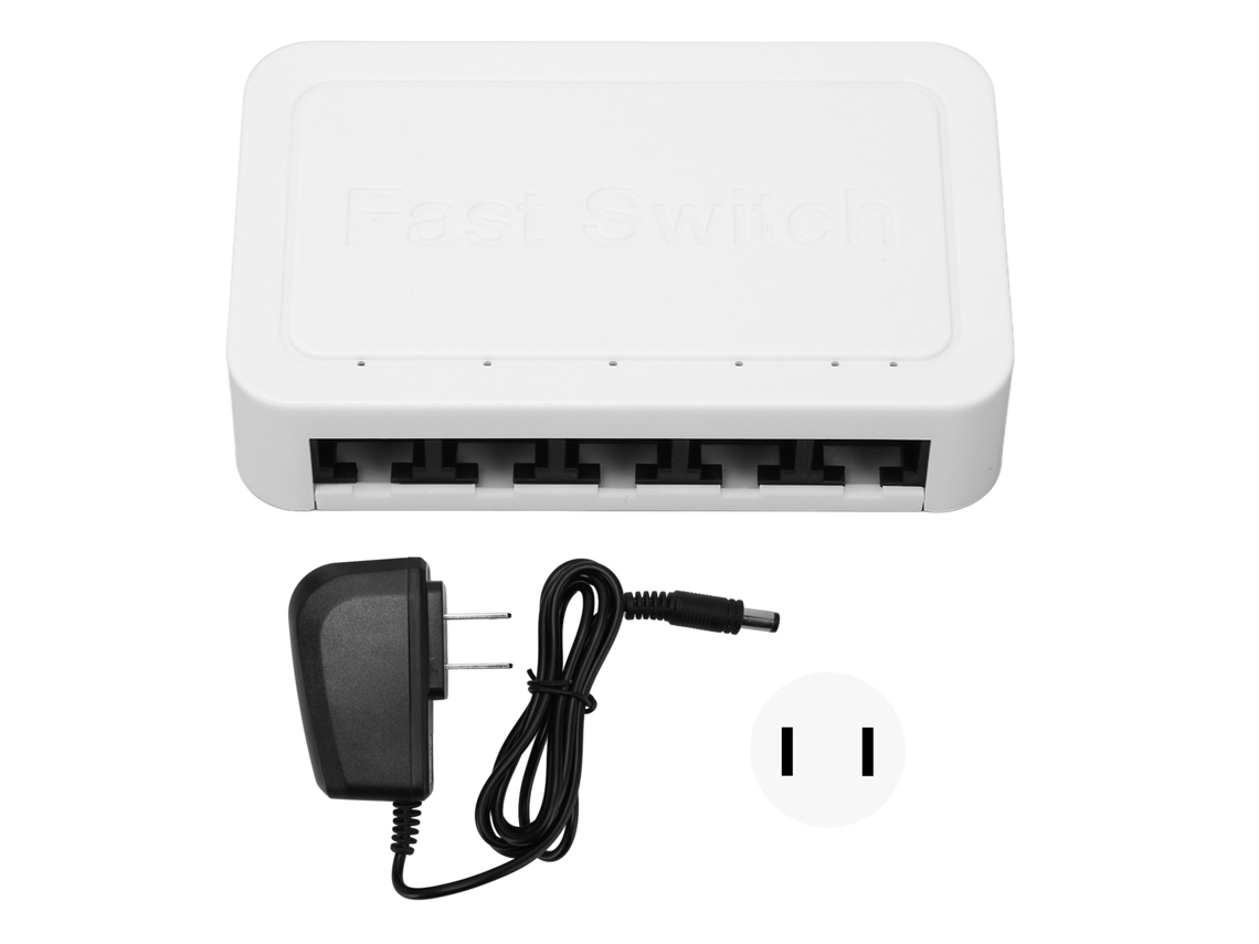 Conmutador Ethernet Rj45 De 5 Puertos 10/100 Mbps Con Protección Contra Rayos De 4 Kv Y Enchufe Estadounidense Plug And Play.