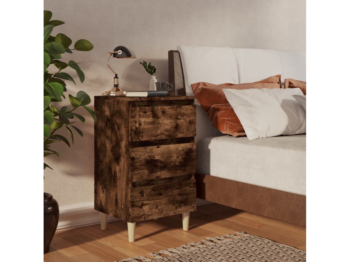 Mesas Cabeceira LOVELY HOME Mesinha Pernas Madeira 2Pcs 40X35X69 Cm Carvalho Fumado