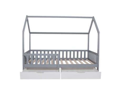 ONEIROI Cama Casita Infantil con Cabecero y Cajones Contorno y Almacenaje Cama Gris y Cajones Blancos Madera de Pino Cama Infantil Anticaídas
