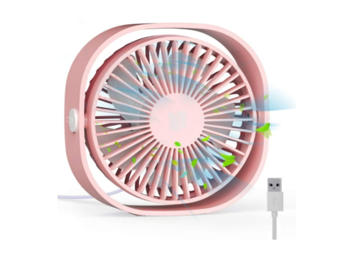 Ventilador de mesa USB Yizhood de 12,5 cm y 1,2 m, 3 velocidades, color rosa