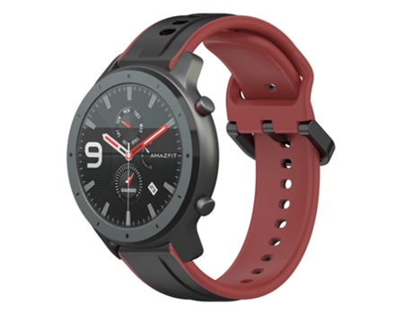 Correa de reloj inteligente para Amazfit GTR 47 mm 22 mm Silicona bicolor con bucle convexo (Negro + Rojo)