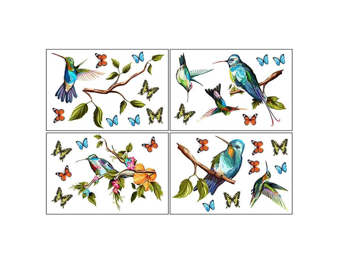 Pegatinas de colibrí y flores, decoración adhesiva de pared para vidrio NEVEANCE