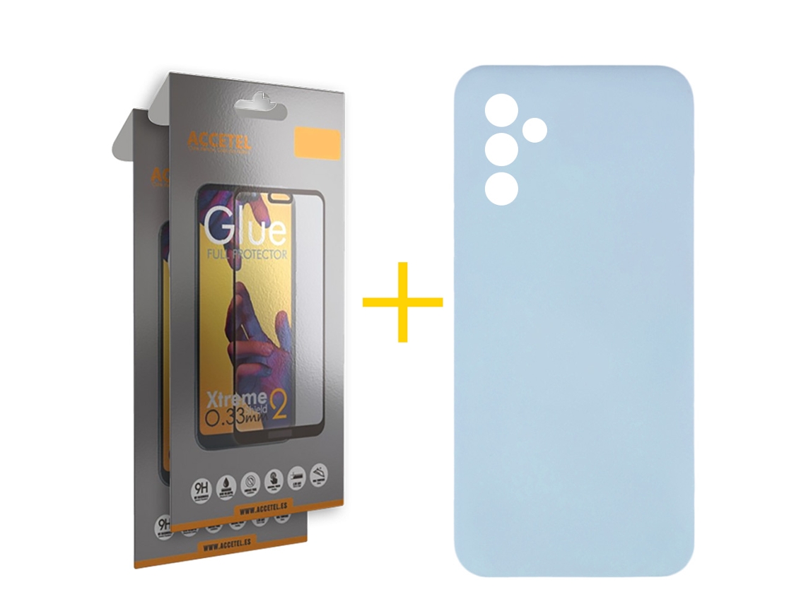 Pack 2 X Película De Vidrio Templado Full Funda Accetel Para Samsung Galaxy A05s 5g Silicona Líquida Azul Claro