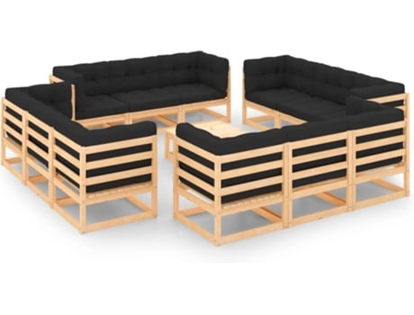 Conjunto 13 de muebles de jardín VIDAXL y cojines madera maciza pino