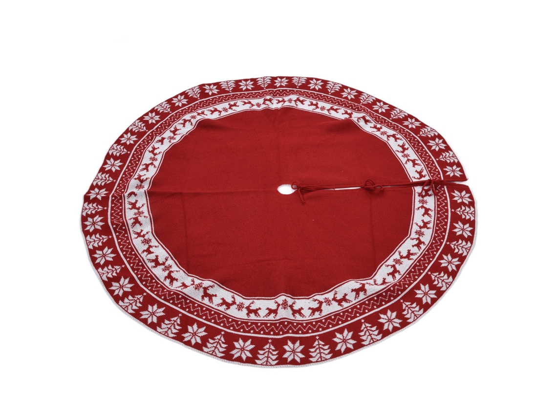 Falda De Árbol De Navidad Tejida Reutilizable Protector De Suelo Decoración Navideña Roja