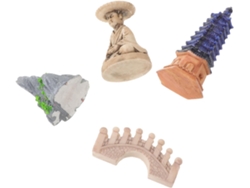 Conjunto 4 Estatuas Resina Resistente Figuras Pagoda Miniatura Decoración Estar Oficina Acuario Adorno Paisaje