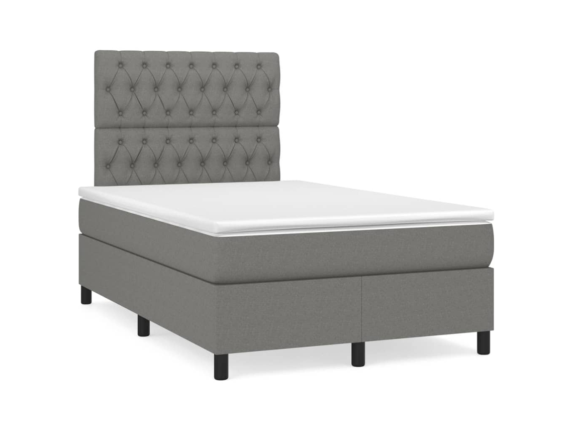 Cama Box Spring Con Colchón Tela Gris Oscuro 120x190 Cm