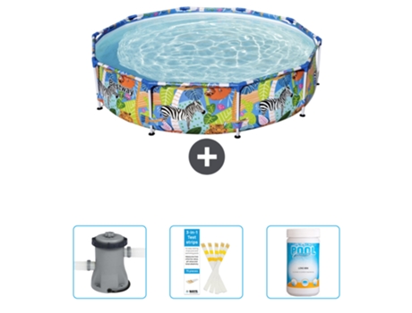 Piscina BESTWAY Round Steel Pro - 305 x 66 cm - Estampado Selva - Incluida Bomba - Tiras de prueba - Cloro