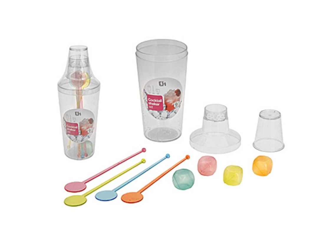 Coctelera plastico con accesorios 9 piezas 23x8 cm