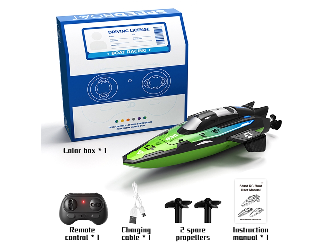 Mali barco de Controle Remoto 2.4g Impermeável Recarregável para Piscinas e Lagos Mini Barco de Stunts para Crianças Adultos Preto