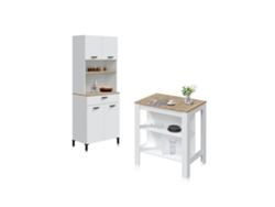Pack alacena con mesa alta Nitza Blanco Artik (Blanco Mate) - Natur 72 x 185 x 40 cm