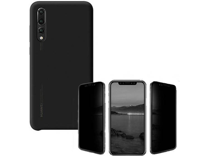 Kit Carcasa y Protector de Cristal Privacy Huawei P20 Pro Silicona Negro