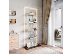 Vitrina de dos puertas con 5 estantes, iluminación LED, cristal templado, diseño moderno, movilidad flexible y espacio de almacenamiento optimizado.