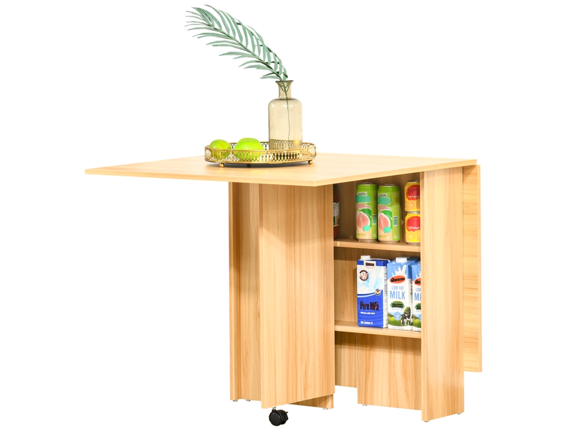 VPMKP - Mesa de cocina plegable Homcom 2 estantes 80x140x74 con ruedas madera