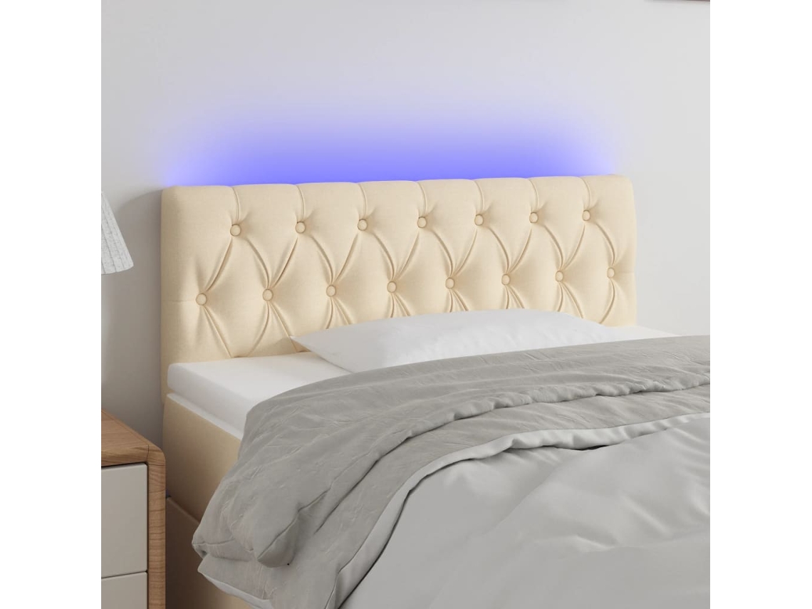 Cabecero Con Led De Tela Color Crema 90x7x78/88 Cm