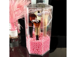 2026-porta Brochas De Maquillaje Hexagonal De Acrílico Con Tapa, Estuche Con Perlas Rosas Para Baño Y Tocador