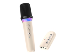 Micrófono de karaoke inalámbrico, amplificador Bluetooth, luces RGB, interfaz auxiliar de 3,5 mm Mdug (conjunto beige)