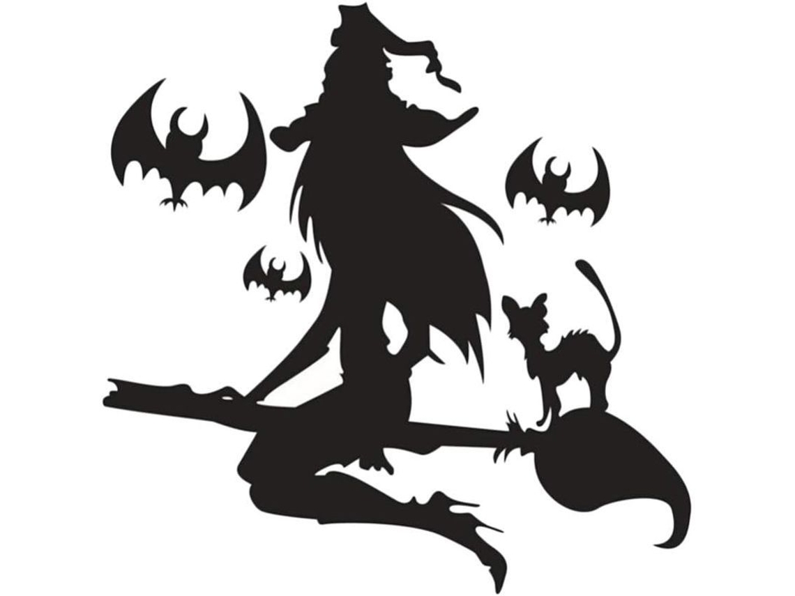 Adhesivo De Pared Halloween Decorativo Removable Murciélago Gato Negro Bruja Ventana 42x52cm