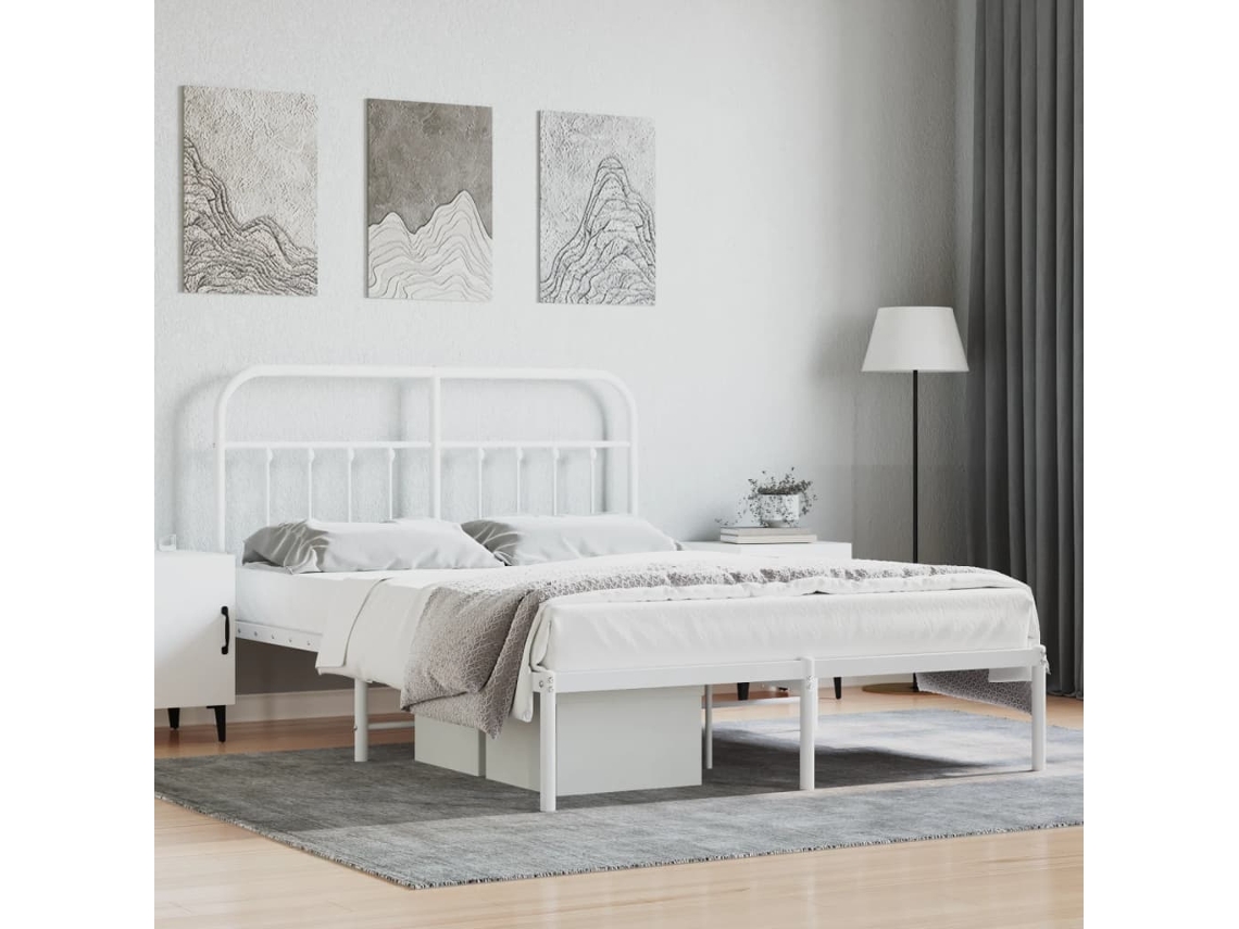 Estructura Cama Sin Colchón Con Cabecero Metal Blanco 140x190cm