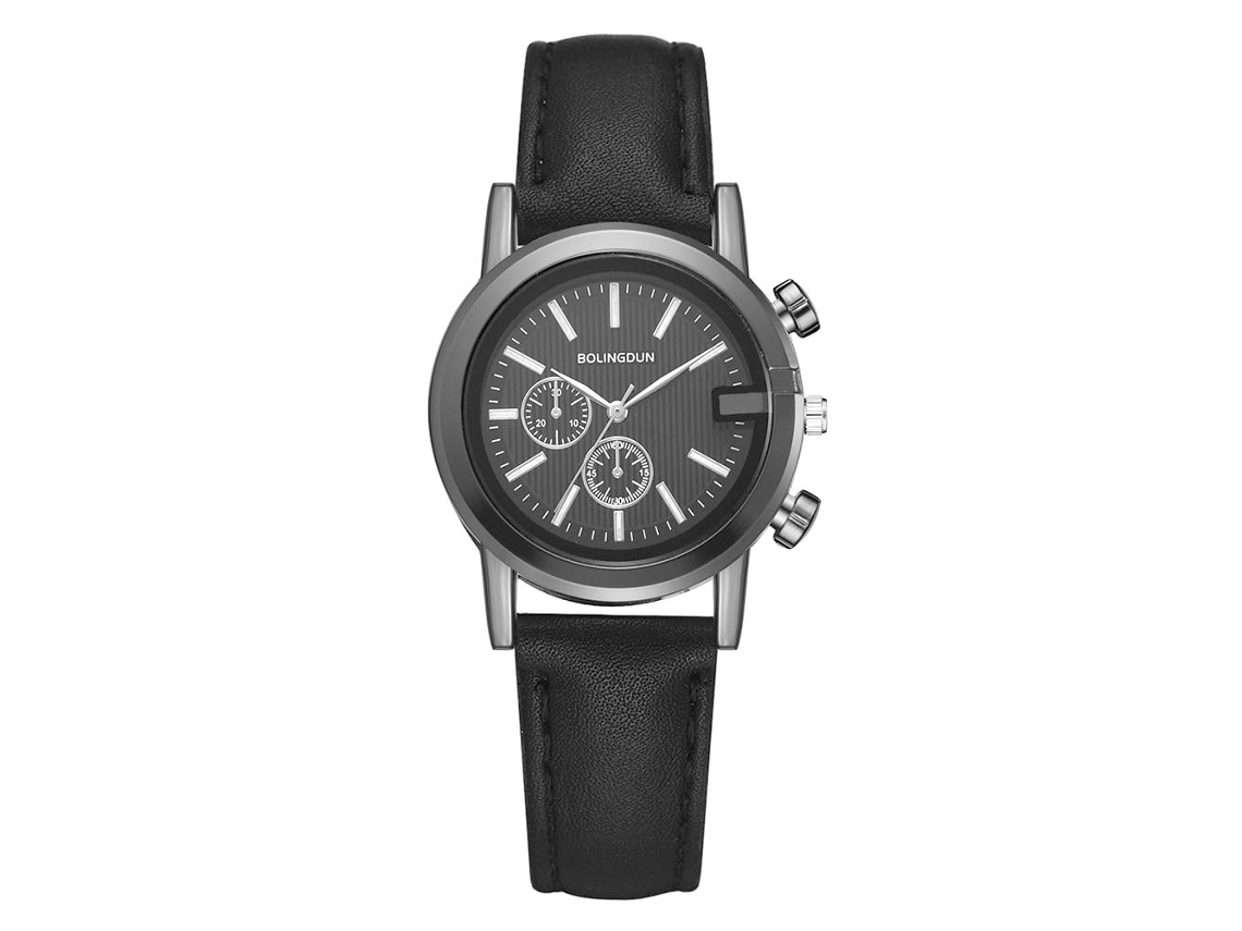 Reloj De Cuarzo Unisex Con Correa De Piel Pu Moda Dial Redondo Zonas Horarias Pequeño Negro