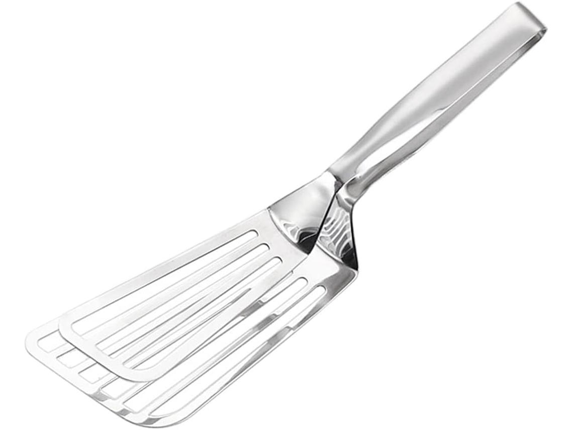 Pinzas para pescado, pinzas prácticas para pizza, espátula de doble agujero, pinzas para parrilla, utensilios de cocina, plata
