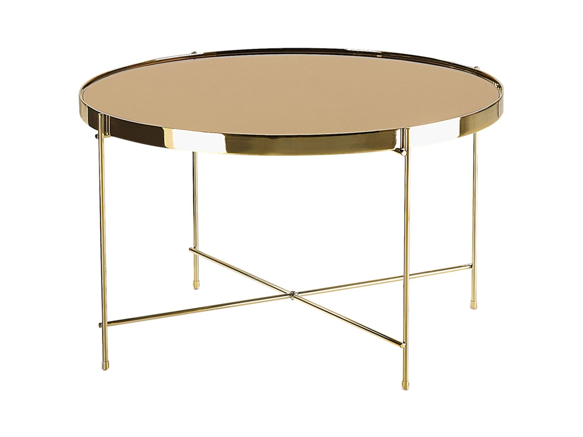 Mesa De Centro Beliani Lucea De Vidro De Segurança (temperado) Dourado 63x63x38