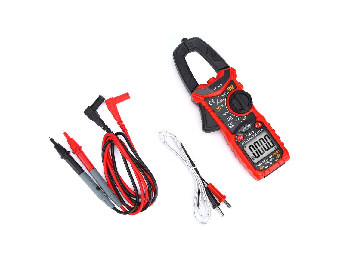 Pinza Amperimétrica Digital Mini Ht206b Ac/dc Para Medir Voltaje, Corriente Y Resistencia - Multímetro Con Pantalla De Dos Líneas