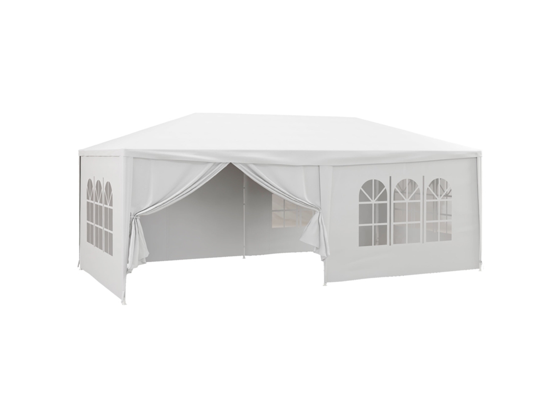 Cenador Desmontable De Exterior 6x3 M Con 4 Ventanas 2 Puertas Con Cremallera 6 Paredes Laterales E Impermeable Blanco