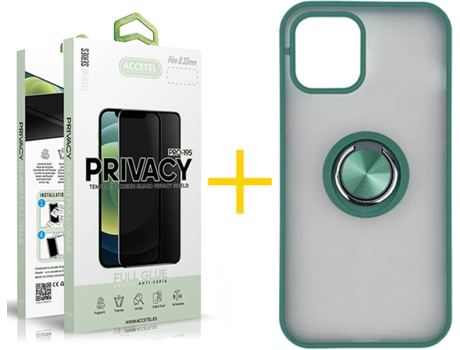 Kit Carcasa y Protector Cristal 1X Privacy Iphone 12«12 Pro Accetel Gel Bumper Verde