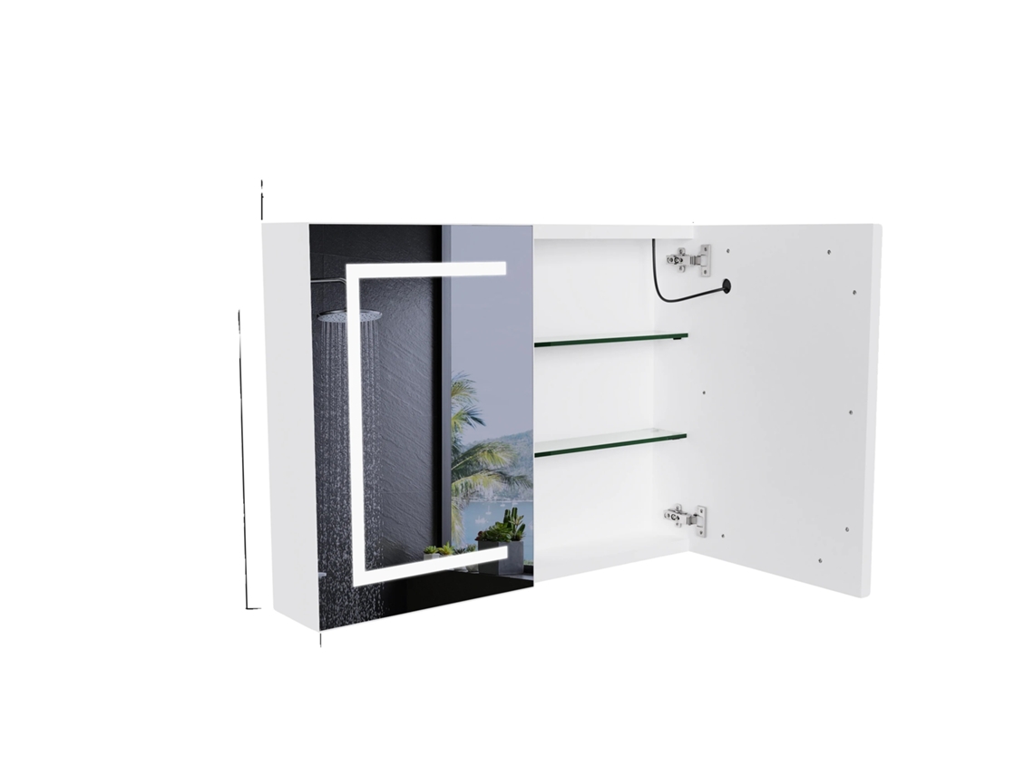 Armario con espejo, iluminación LED, diseño que ahorra espacio, blanco - Doble puerta