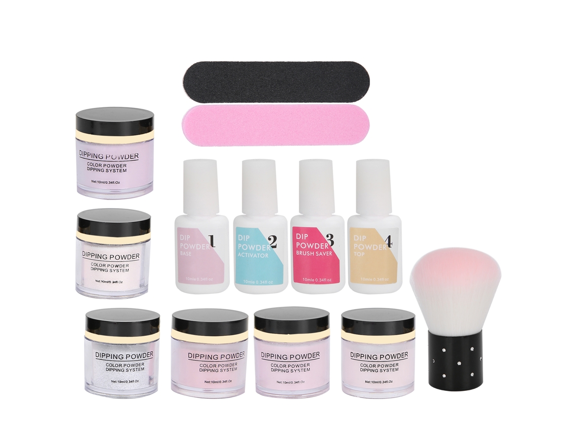 Kit De Pó De Imersão Para Unhas Com 6 Cores Base Esmalte Top Coat Pincel Ferramentas Manicure K1214