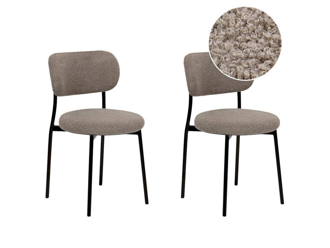 Conjunto de 2 cadeiras de refeição modernas BELIANI Casey de Bouclé Creme 43x44x76