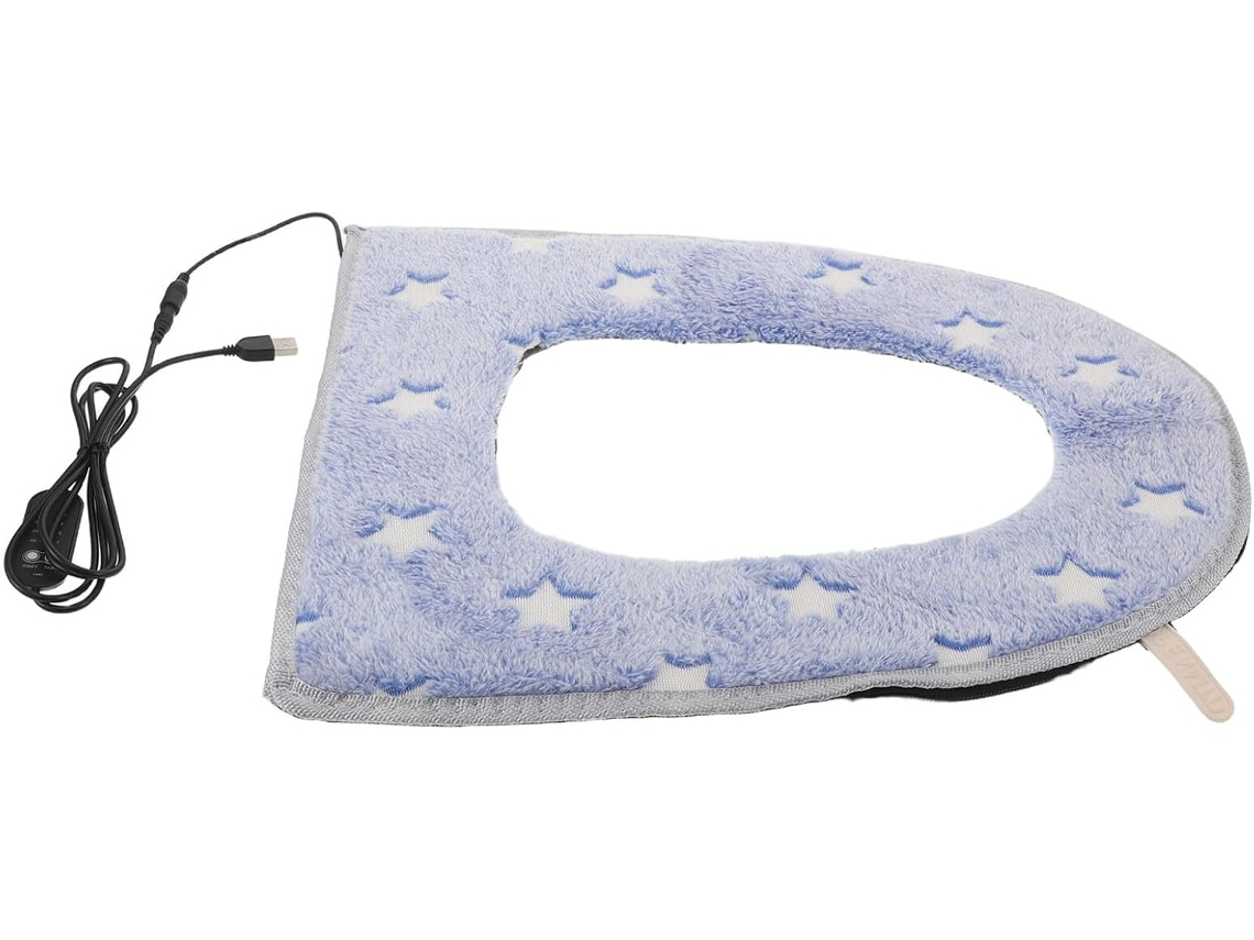 Asiento De Inodoro Con Calefacción Usb Para Invierno, Funda Lavable Y Extraíble Con Luz Nocturna Azul Cielo.