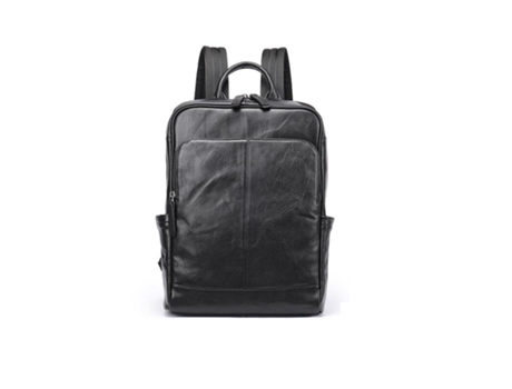 Mochila Vintage de Cuero Genuino para Hombres Mochila de Viaje para computadora portátil Bolsa de Trabajo Mochila Informal-9196 Negro