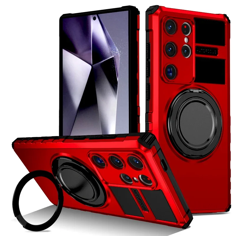 (rojo, Galaxy S24 Fe) Elegante Funda Protectora A Prueba De Golpes Para Samsung, Con Soporte Giratorio De Carga Magnética.