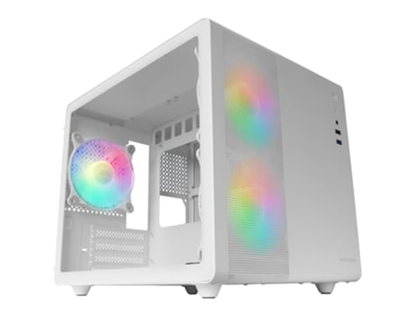 Caja para PC Gaming MARS GAMING Panel lateral de malla de 120 mm Frgb con ventiladores de vidrio templado blanco Mc-400 3X