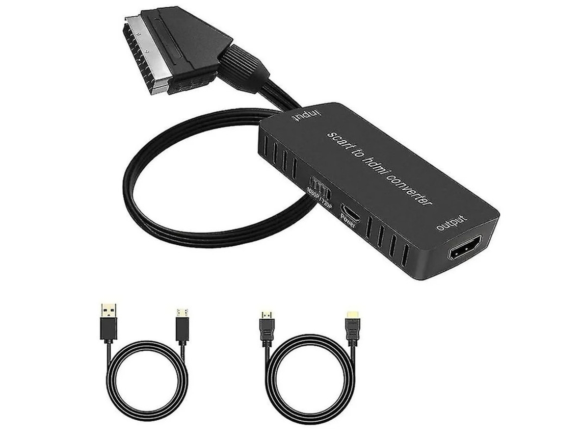 Convertidor de Scart a HDMI con cable HDMI Convertidor de audio y video Full HD 720p/1080p para monitor HDTV N64 Proyector Wii Stb Vhs Yizhood
