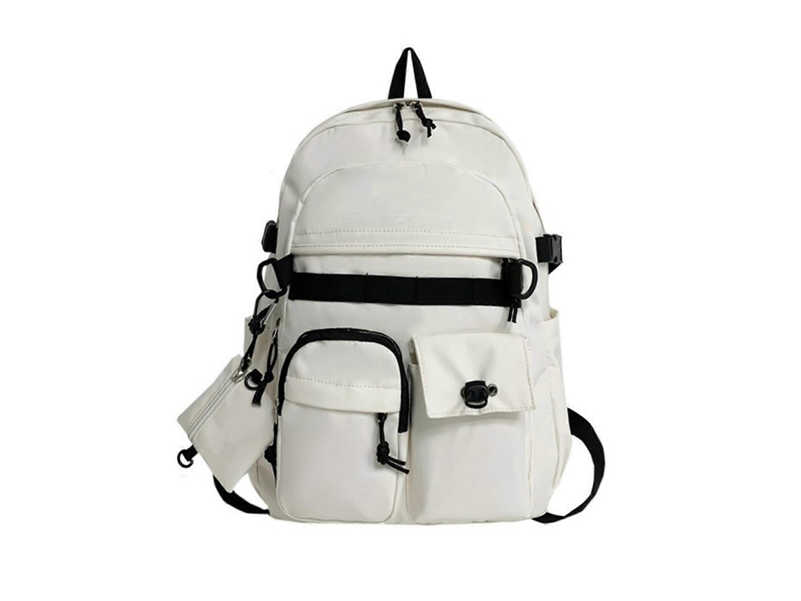Mochila moderna de nylon para viajes y trabajo, con correas cómodas, mochila escolar de gran capacidad, blanca.