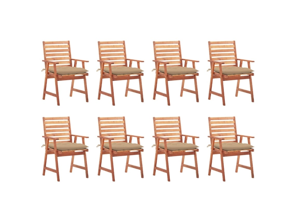Sillas de comedor de jardín DKD Home Decor de 8 piezas con cojines de acacia maciza