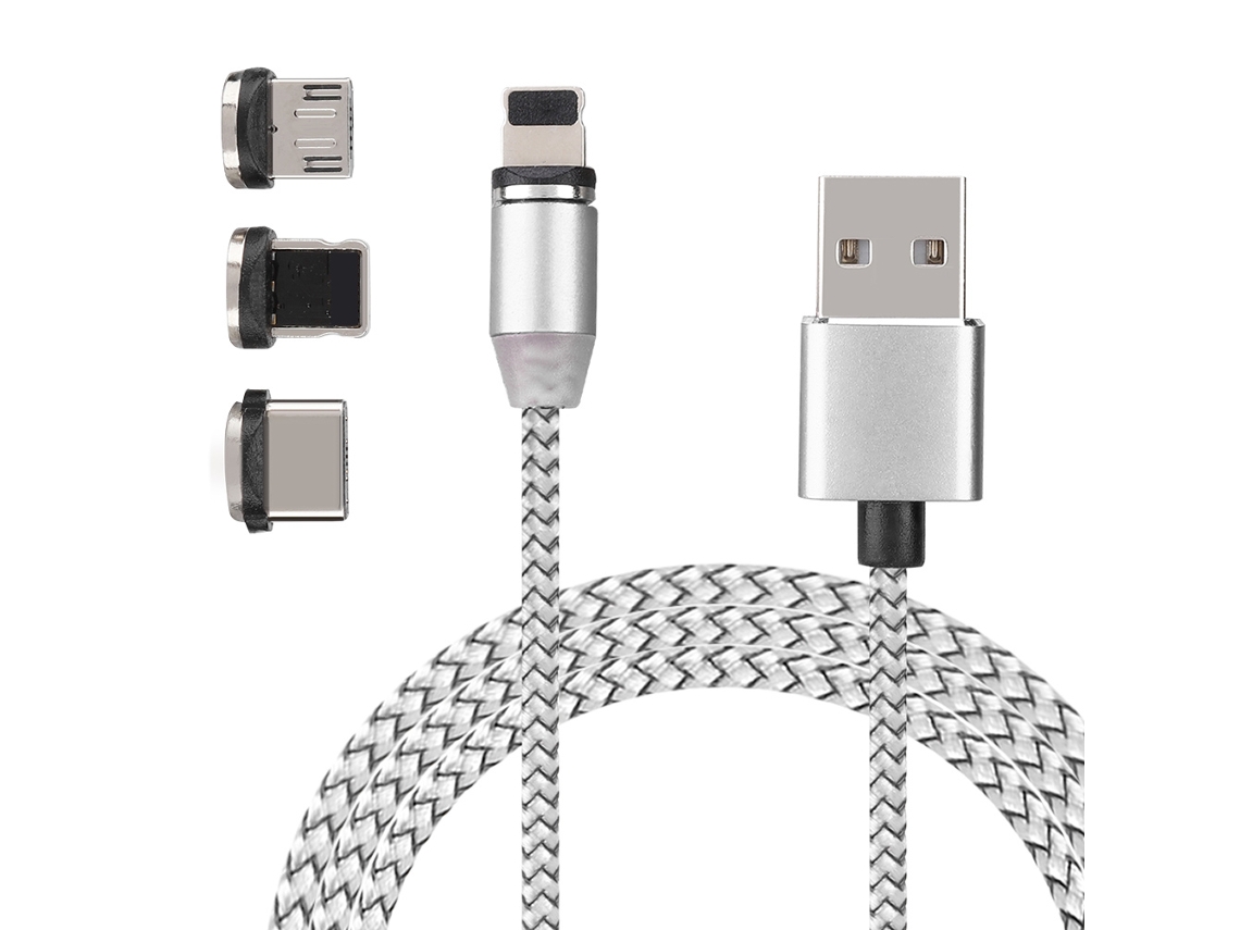 Cabo De Carregamento Magnético 3 Em 1 Para Ios Android Type-c Com Velocidade Rápida Prata 1m