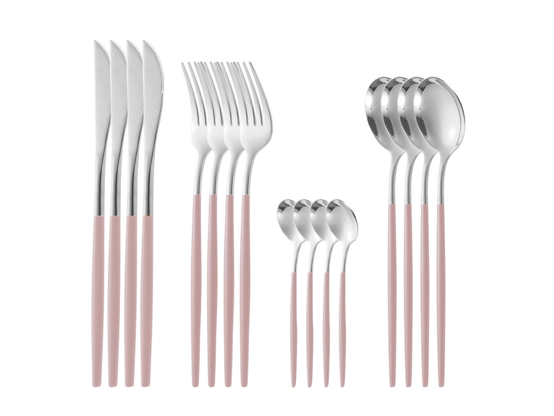 Conjunto de Talheres de Aço Inoxidável 16 Peças-Rosa 