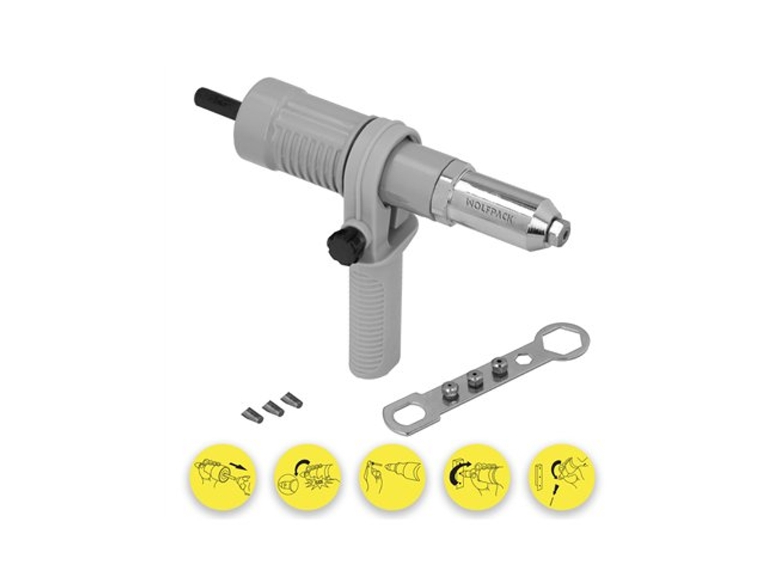 Kit De Remachadora Con Mango De Perforación Ergonómico Wolfpack Linea Profesional