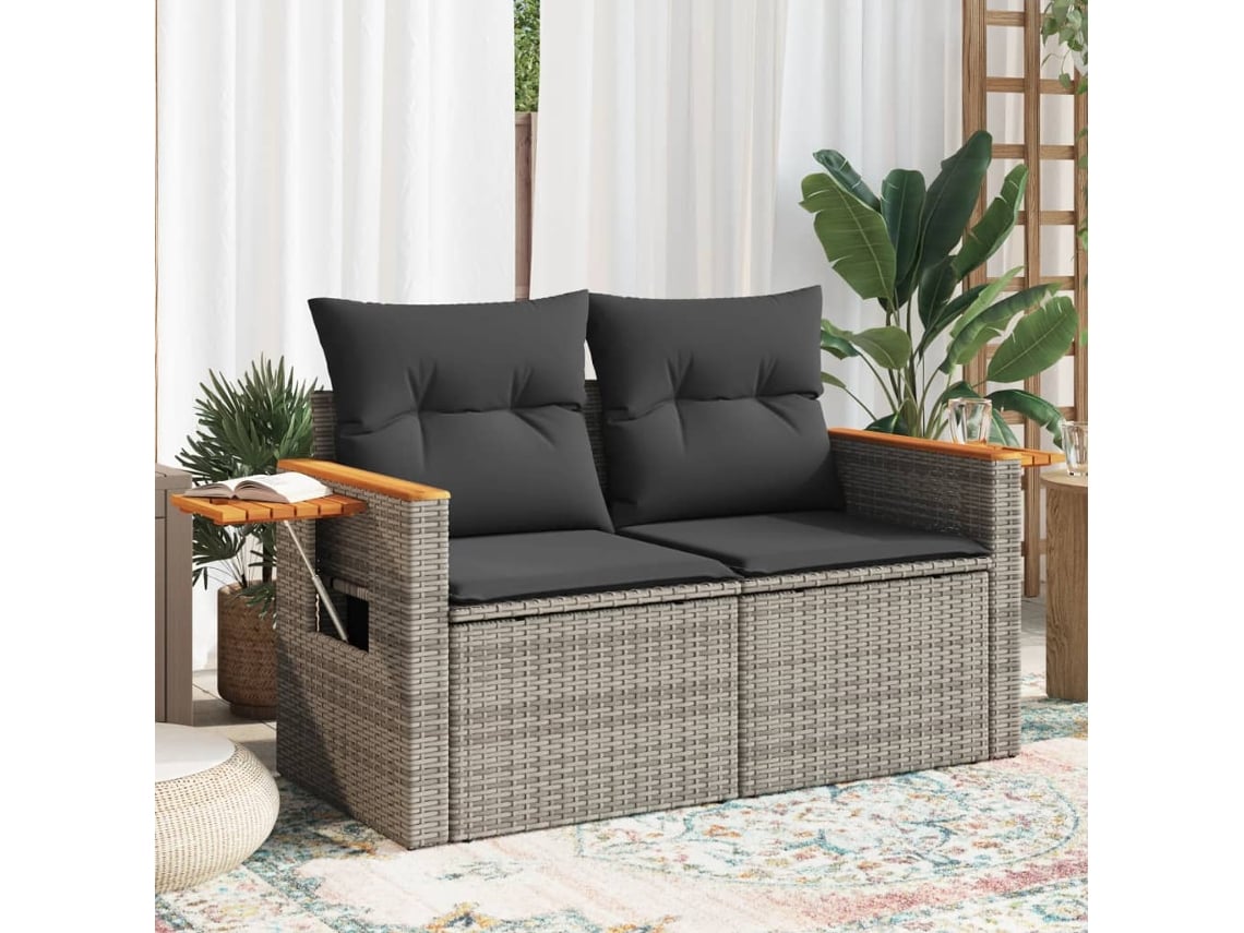 Sofá de jardín de 2 plazas con cojines, mimbre gris, Dkd Home Decor