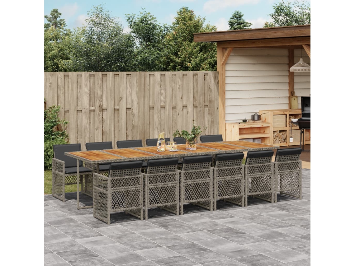 Juego de comedor de jardín de 13 piezas con cojines de mimbre gris de DKD Home Decor
